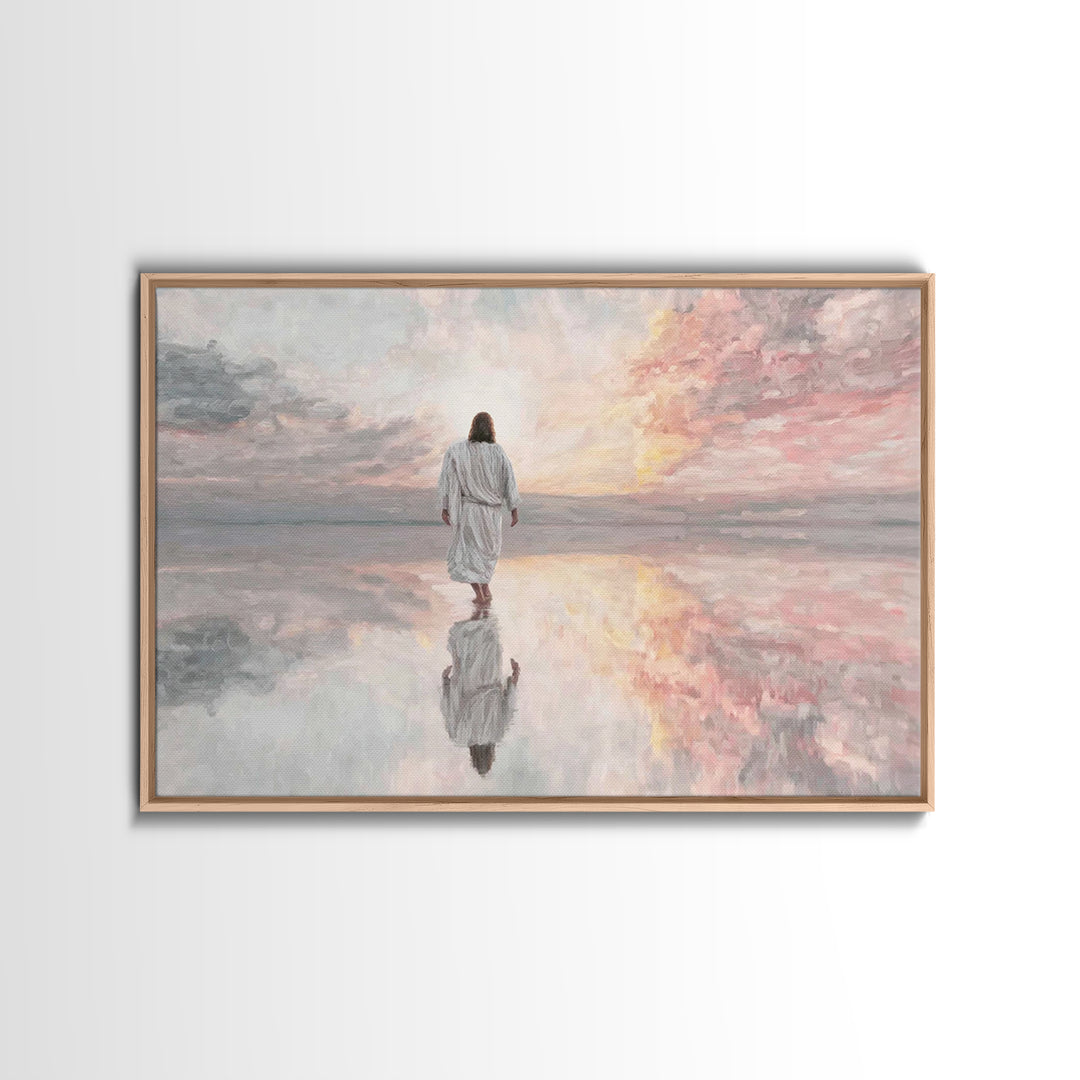 Heavenly Shore Walk - Framed Canvas Print - Christian Art Canvas - Christian Wall Art - Jesus Painting - Christian Gift Ideas - Modern Chri