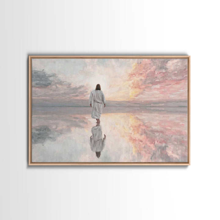 Heavenly Shore Walk - Framed Canvas Print - Christian Art Canvas - Christian Wall Art - Jesus Painting - Christian Gift Ideas - Modern Chri