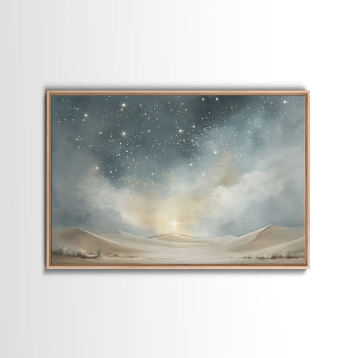 Holy Desert Light, Framed Canvas Print, Christian Art Print, Christian Christmas Art, Christian Wall Art, Jesus Painting, Christmas Decor,