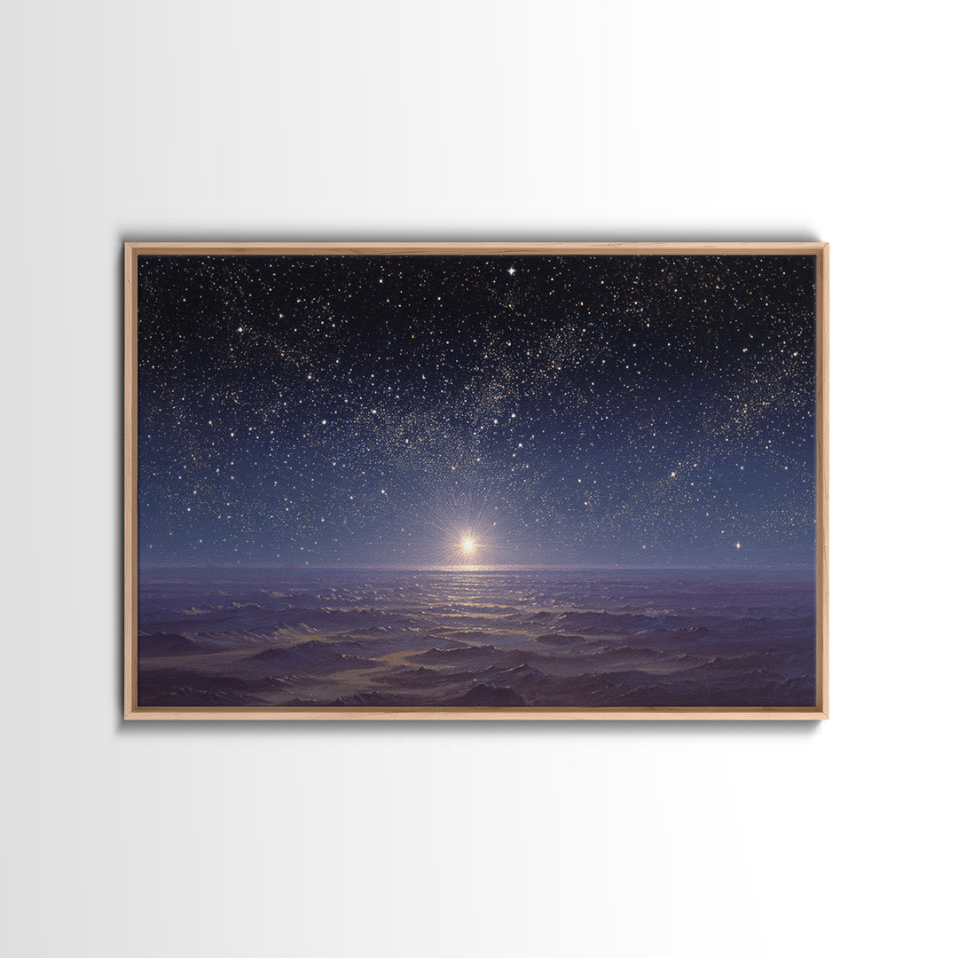 Heavenly Night Glow, Framed Canvas Print, Christian Wall Art, Christmas Canvas Wall Art, Christian Art Painting, Christmas Art Work, Christ