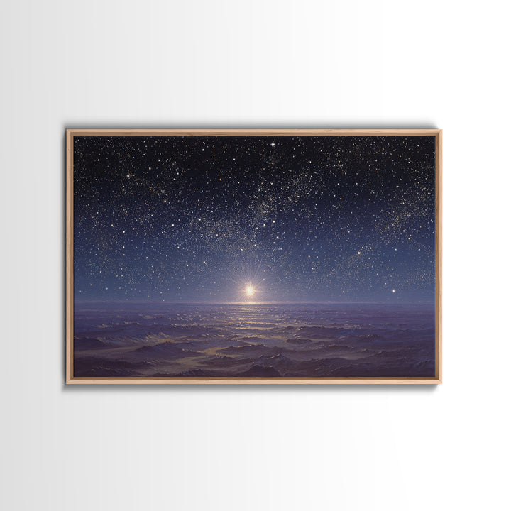 Heavenly Night Glow, Framed Canvas Print, Christian Wall Art, Christmas Canvas Wall Art, Christian Art Painting, Christmas Art Work, Christ