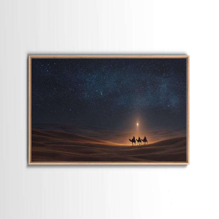 Desert Night Wonder | Framed Canvas Print | Christian Christmas Art | Christian Wall Art | Christian Art Print | Christmas Canvas Wall Art