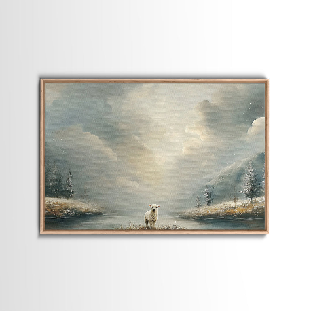 Quiet Shepherd Lamb | Framed Canvas Print | Christian Art Canvas | Christian Wall Art | Christian Art Print | Christian Gift Ideas | Christ