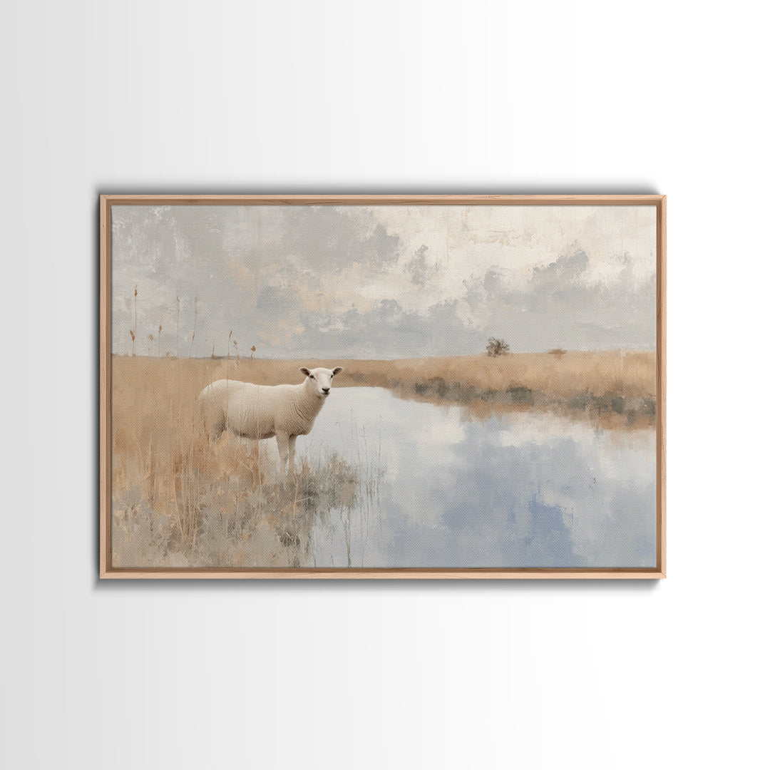 Quiet Shepherd Lamb - Framed Canvas Print - Christian Wall Art - Christian Art Canvas - Christian Painting - Subtle Christian Art