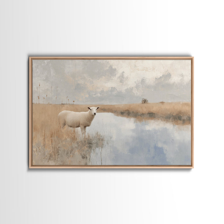 Quiet Shepherd Lamb - Framed Canvas Print - Christian Wall Art - Christian Art Canvas - Christian Painting - Subtle Christian Art