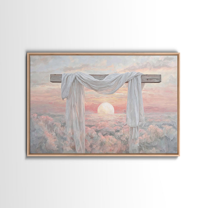 Risen Dawn Cross - Framed Canvas Print - Christian Art Canvas - Christian Wall Art - Christian Christmas Art - Christian Painting