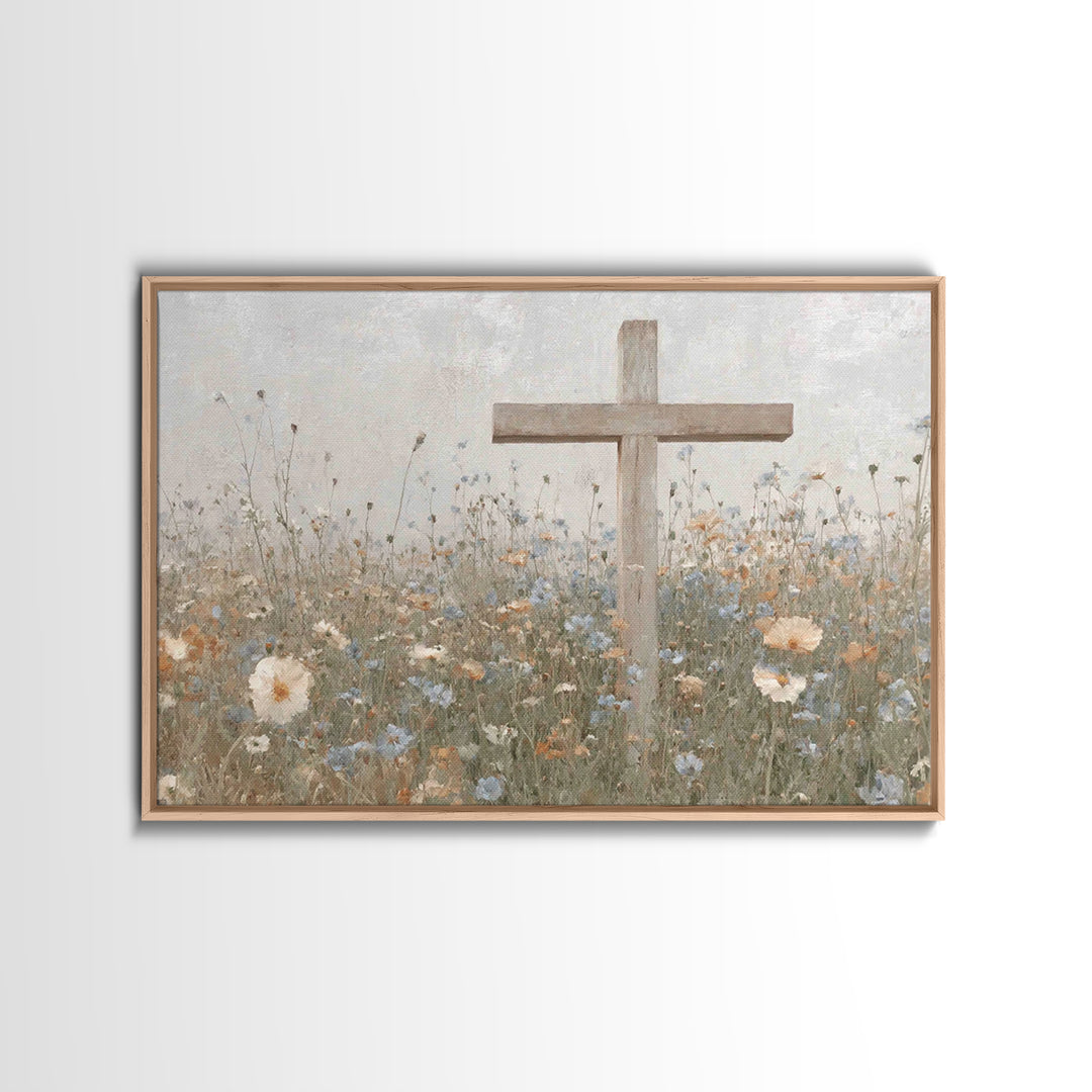Spring Cross Mercy, Framed Canvas Print, Christian Art Canvas, Christian Painting, Subtle Christian Art, Christian Wall Art