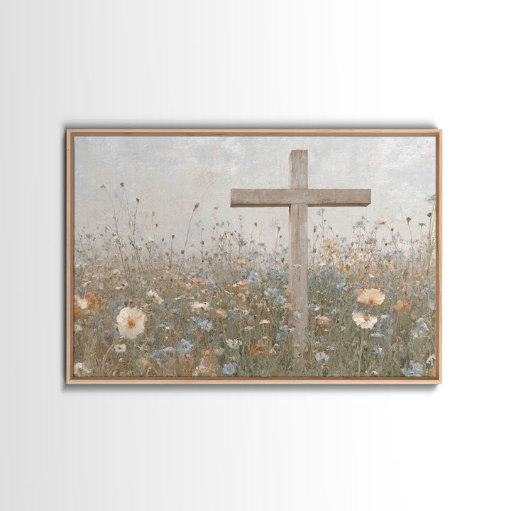 Spring Cross Mercy, Framed Canvas Print, Christian Art Canvas, Christian Painting, Subtle Christian Art, Christian Wall Art