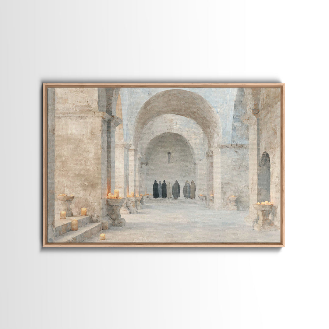 Cloistered Prayer | Framed Canvas Print | Christian Art Canvas | Christian Decor | Christian Wall Art | Christian Painting | Christmas Art