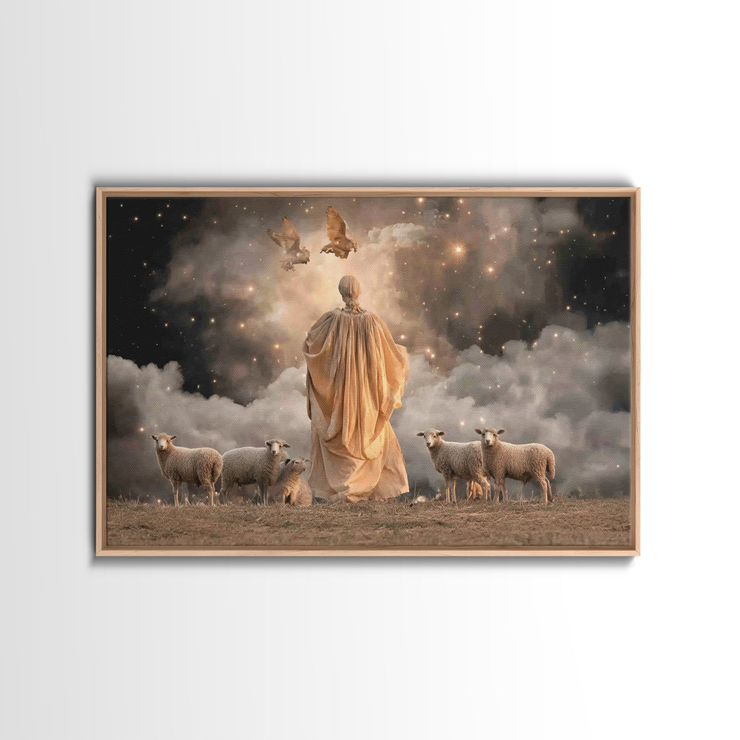 Shepherd’s Light – Framed Canvas Print – Christian Art Canvas – Christian Wall Art – Jesus Painting – Christmas Art – Christian Christmas D