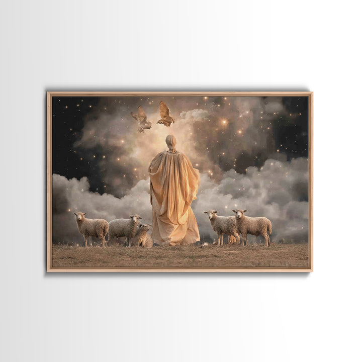 Shepherd’s Light – Framed Canvas Print – Christian Art Canvas – Christian Wall Art – Jesus Painting – Christmas Art – Christian Christmas D