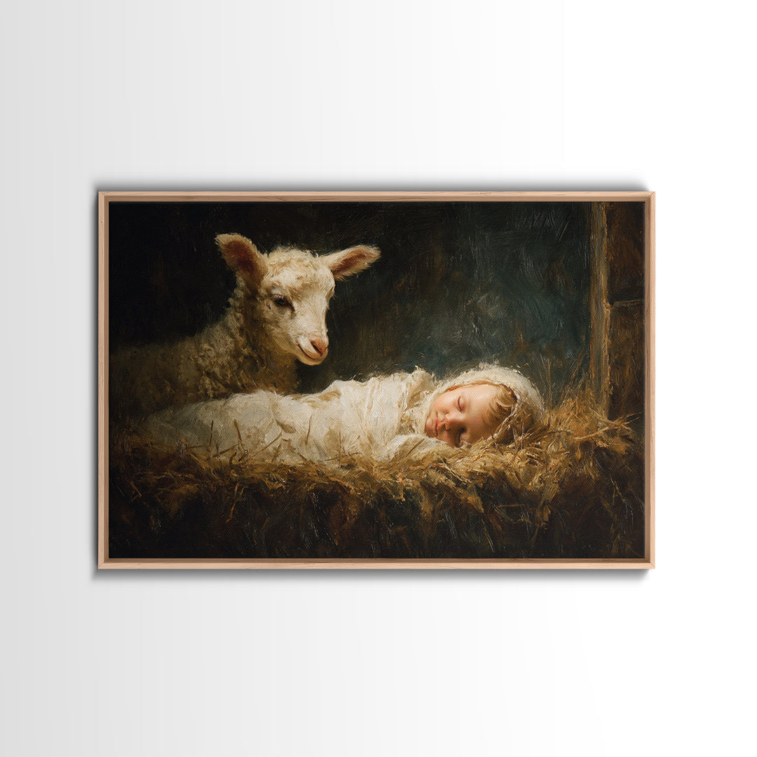 Pure Manger Calm | Framed Canvas Print | Christian Art Canvas | Christmas Wall Art | Christian Christmas Art | Jesus Painting | Christian G