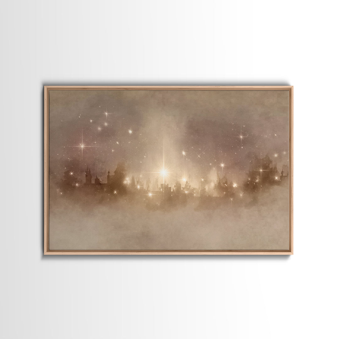 City Of Light – Framed Canvas Print – Christmas Art Prints – Christian Christmas Art – Christian Art Canvas – White Christmas Art – Christi