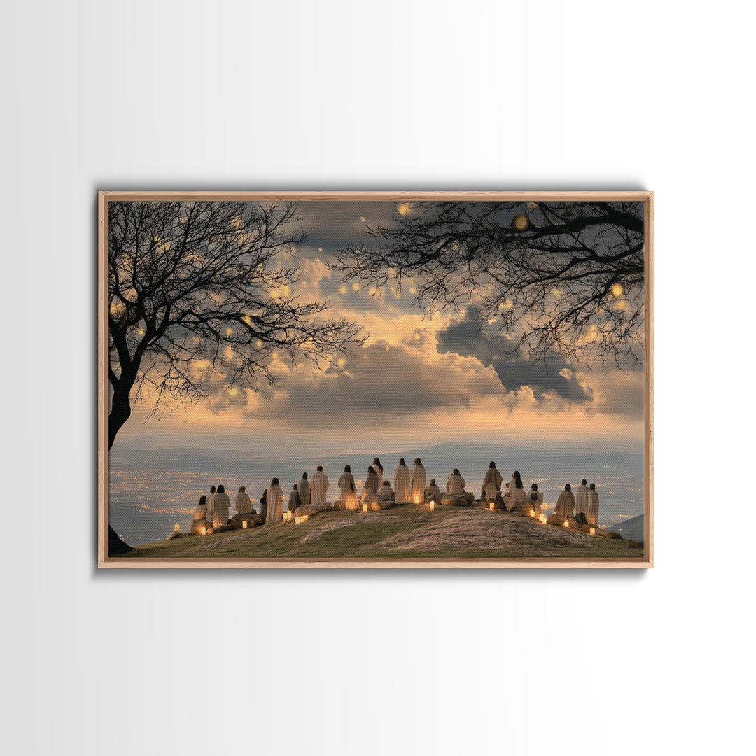 Gathered at Dawn – Framed Canvas Print – Christian Christmas Art – Christian Wall Art – Christian Art Canvas – Christmas Art – Christian Pa