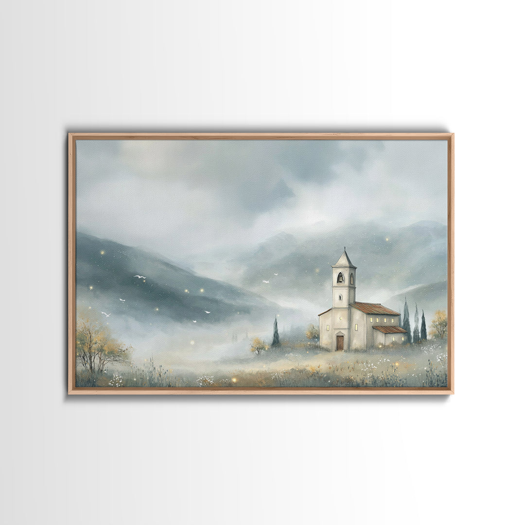 Chapel In The Mist | Framed Canvas Print | Christian Wall Art | Christian Art Canvas | Christian Art Print | Christian Gift
