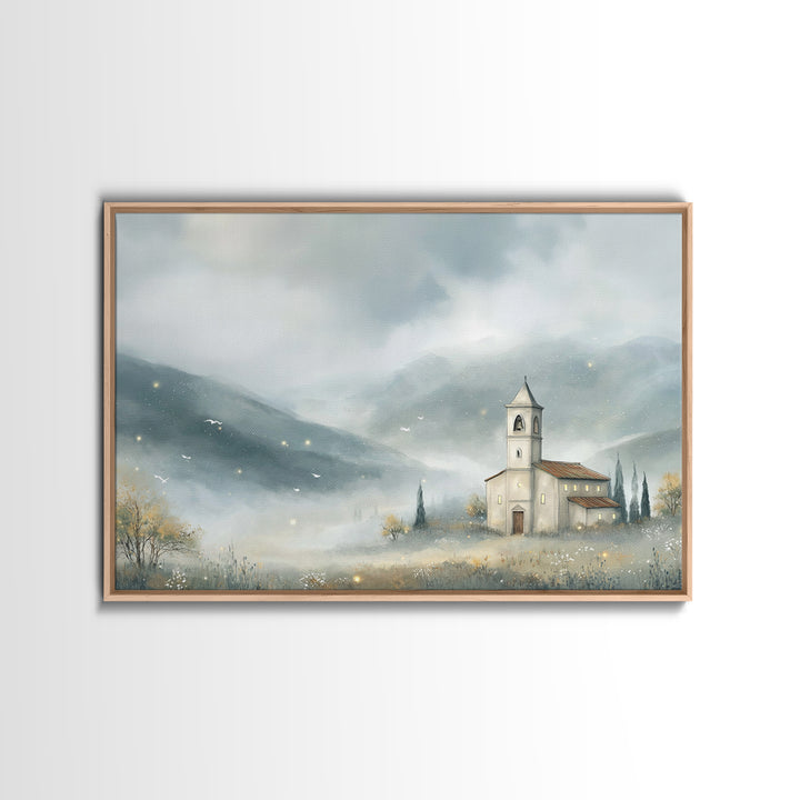 Chapel In The Mist | Framed Canvas Print | Christian Wall Art | Christian Art Canvas | Christian Art Print | Christian Gift