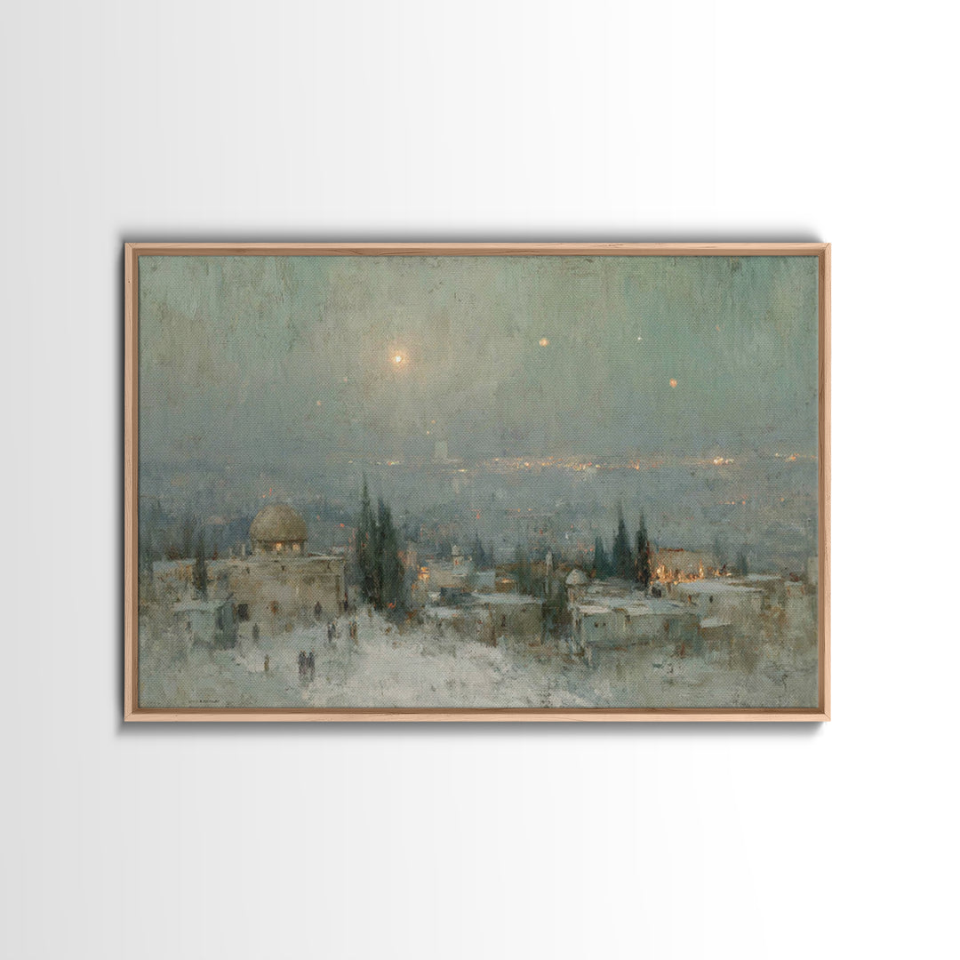 Holy Night Peace – Framed Canvas Print – Christian Christmas Art – Christian Art Canvas – Vintage Christian Art – Christmas Wall Art – Chri