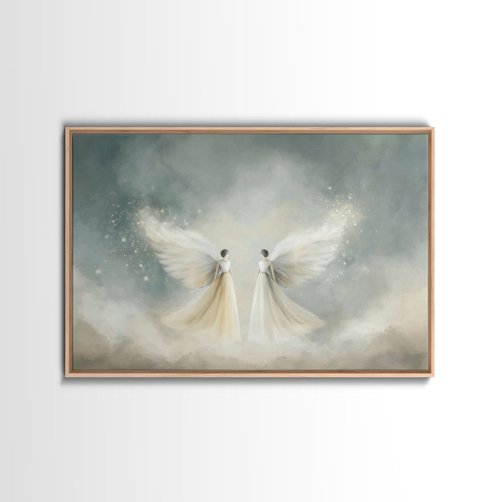 Angelic Companions, Framed Canvas Print, Christian Art Print, Christian Christmas Art, Christian Wall Art, Modern Christian Art