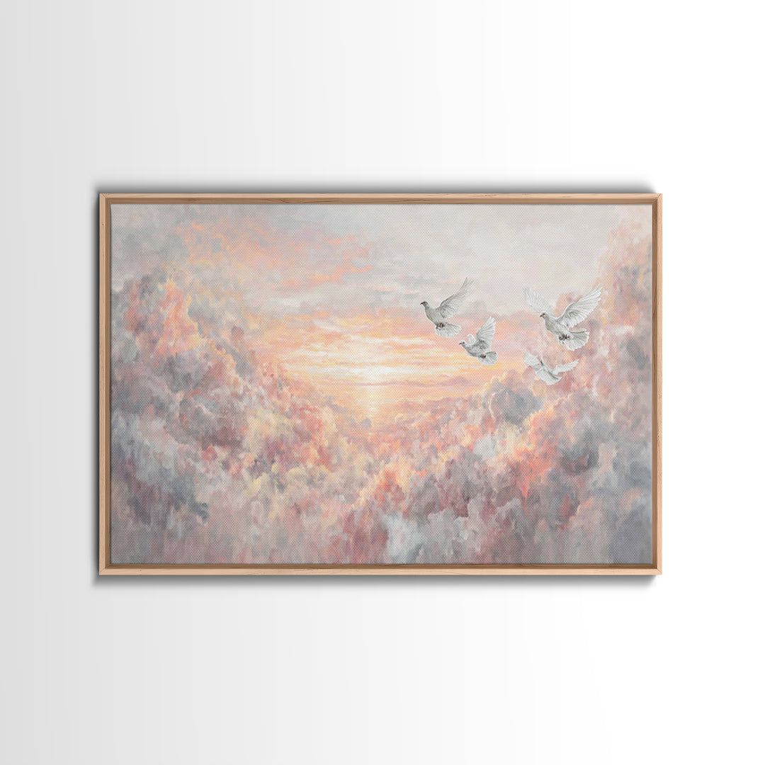 Celestial Guardians | Framed Canvas Print | Christian Art Canvas | Moody Christian Art | Christian Wall Art | Vintage Christian Art