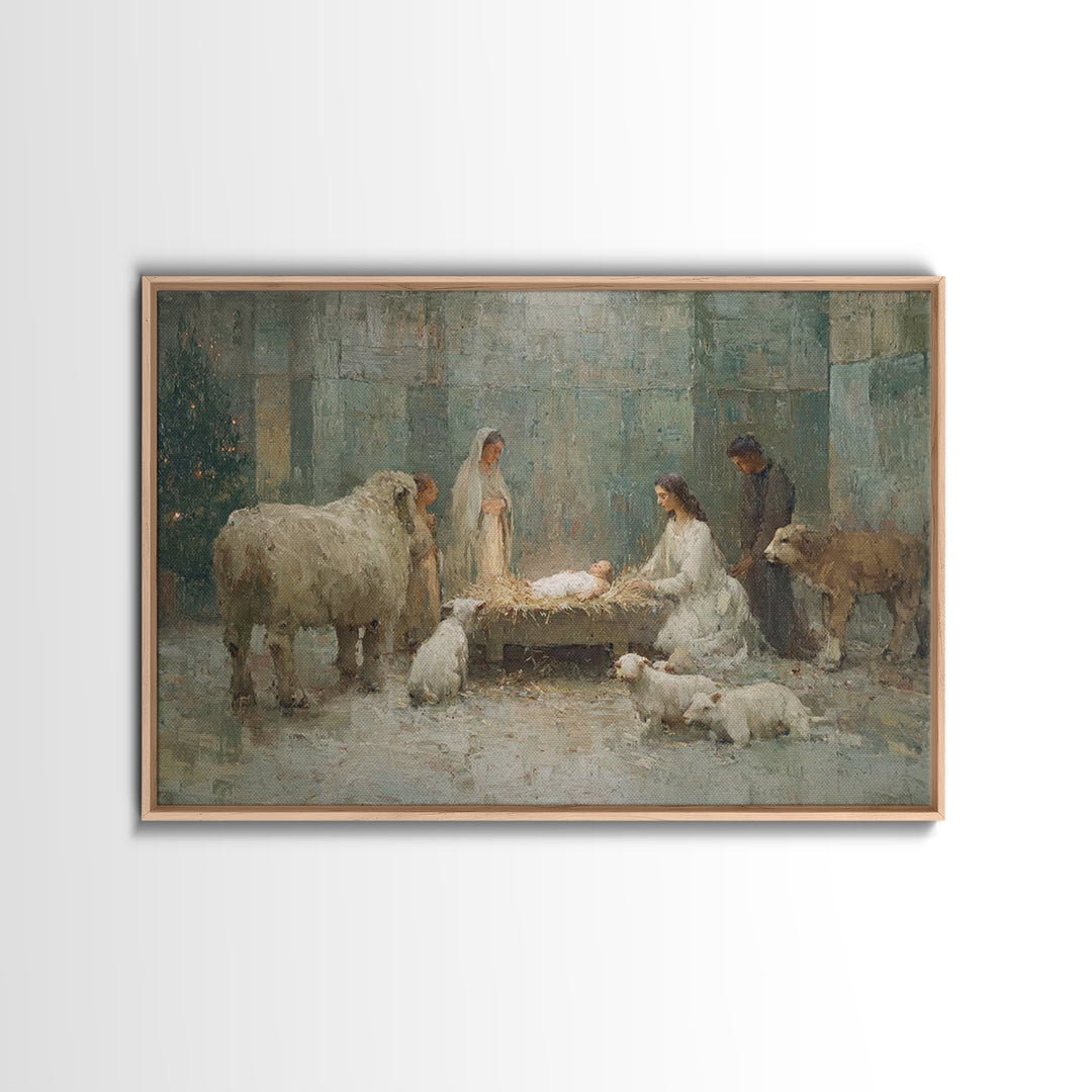 Nativity Light | Framed Canvas Print | Christmas Art Prints | Christian Christmas Art | Christian Wall Art | Christian Art Canvas