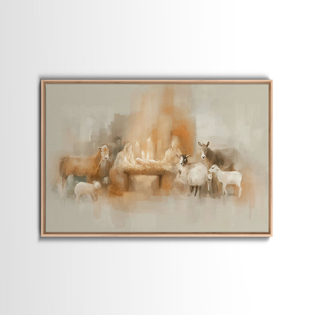 Holy Manger Light – Framed Canvas Print – Christian Christmas Art – Christian Wall Art – Christian Art Canvas – Christmas Art Prints