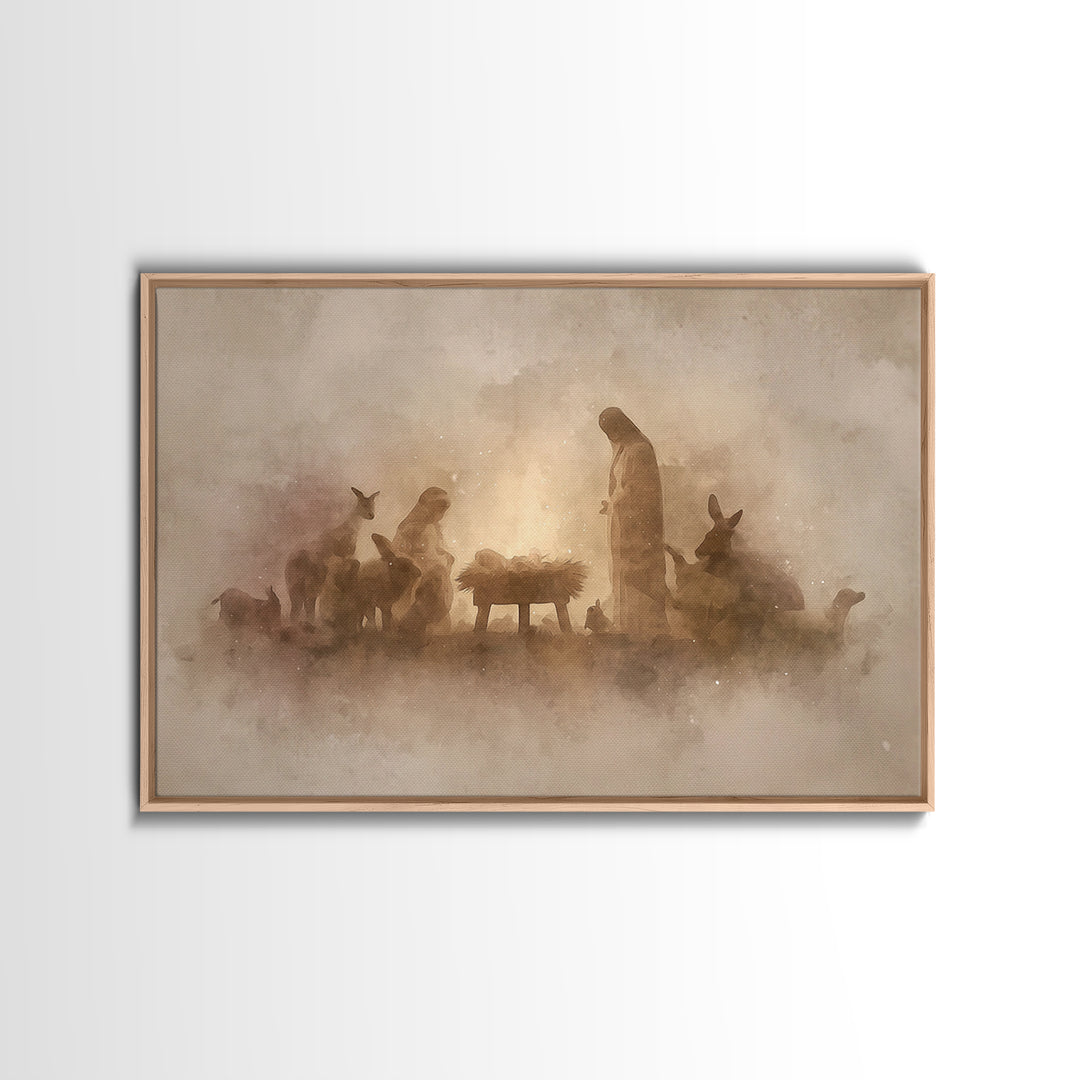 Nativity Wonder | Framed Canvas Print | Christian Wall Art | Christian Christmas Art | Moody Christmas Art | Christian Art Canvas