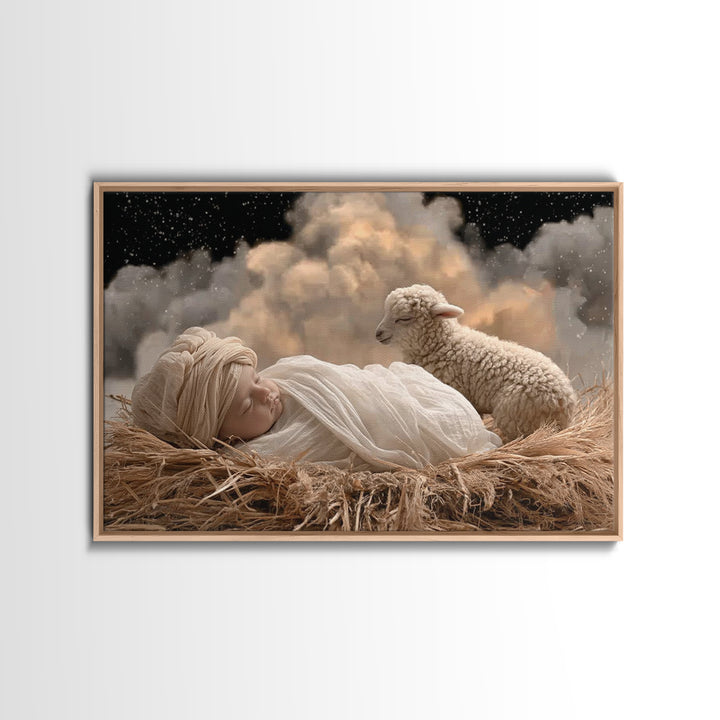 Starry Manger Peace, Framed Canvas Print, Christian Christmas Art, Christian Art Canvas, Christian Wall Art, Moody Christmas Art