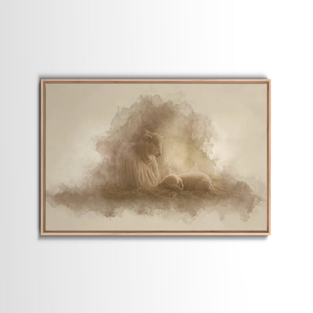 Heaven’s Gentle Watch | Framed Canvas Print | Christian Wall Art | Christmas Art | Christian Art Canvas | Christian Christmas