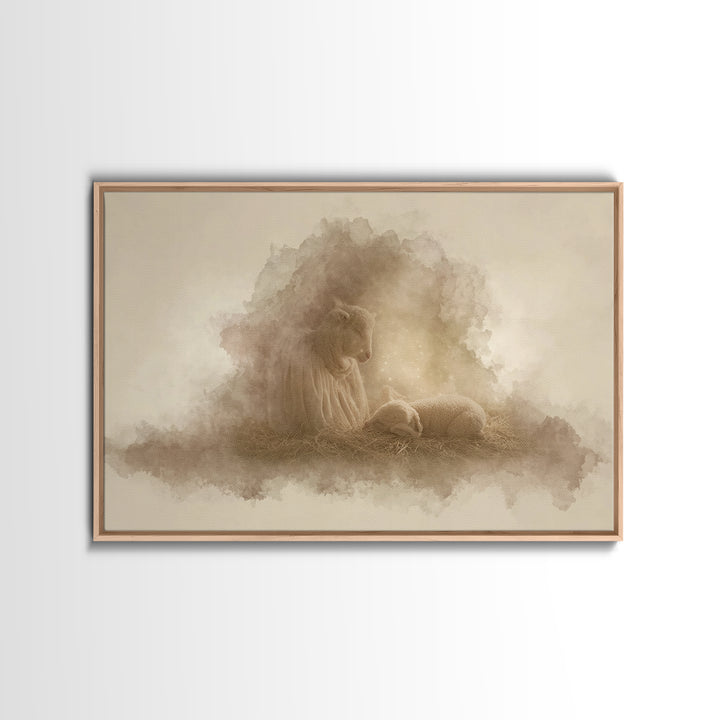 Heaven’s Gentle Watch | Framed Canvas Print | Christian Wall Art | Christmas Art | Christian Art Canvas | Christian Christmas