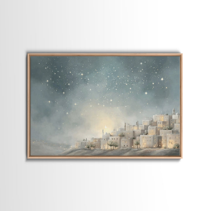 Bethlehem Nightfall – Framed Canvas Print – Christian Art Canvas – Christian Wall Art – Christmas Art – Christian Christmas Art