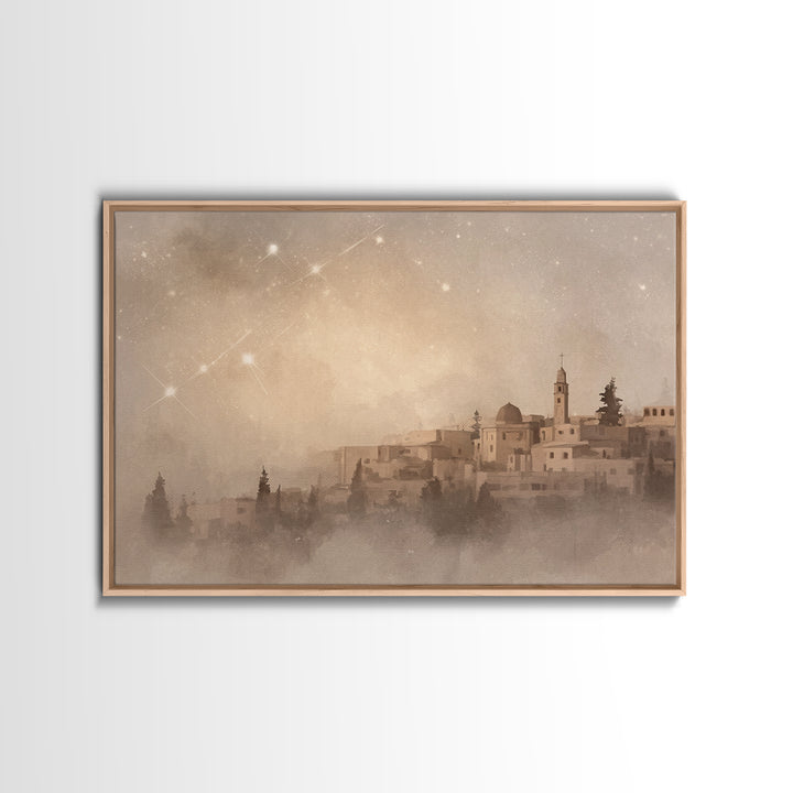 Sacred Dawn Over Bethlehem – Framed Canvas Print – Christian Art Canvas – Christian Wall Art – Christmas Art – Christian Christmas Art