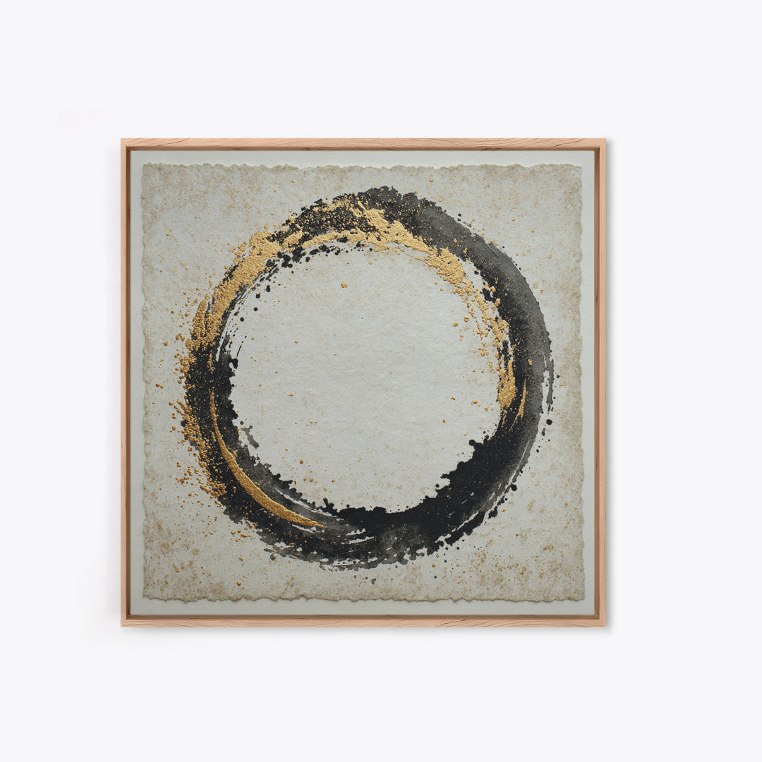 Japanese Brush Mark Circle Framed Canvas Print, Calligraphy Art, Spiritual Wall Art, Living Room Decor, Fine Art, Script, CAL-1x1-100