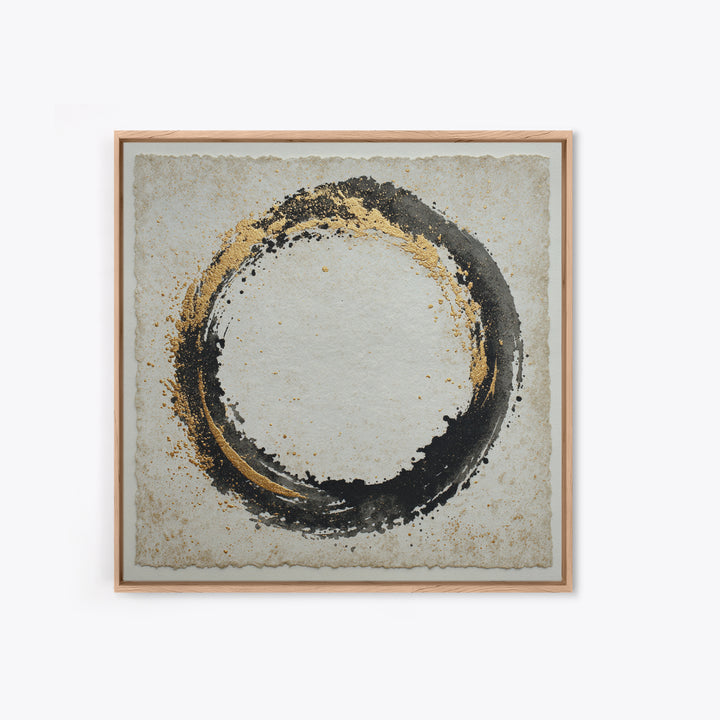 Japanese Brush Mark Circle Framed Canvas Print, Calligraphy Art, Spiritual Wall Art, Living Room Decor, Fine Art, Script, CAL-1x1-100