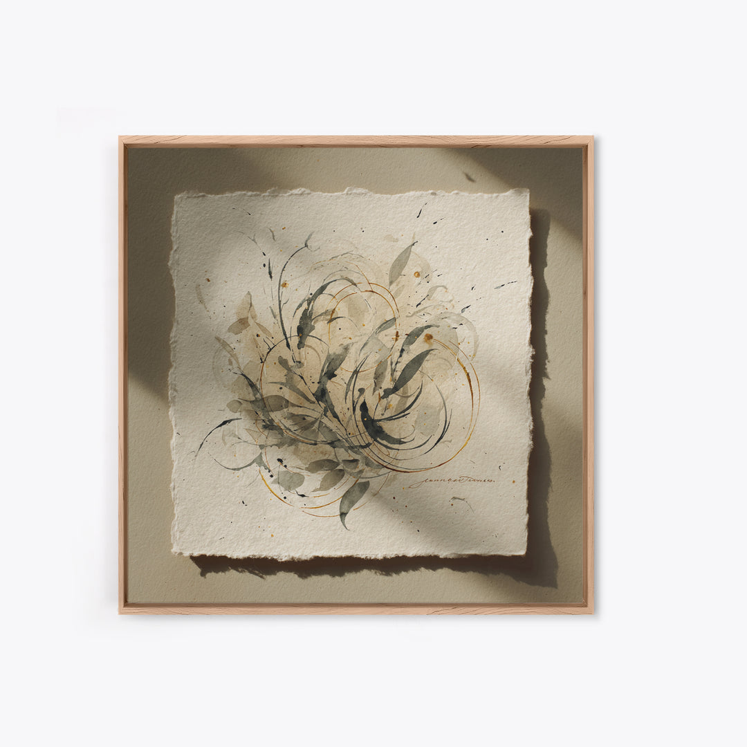Botanical Calligraphy Pattern Canvas Print, Calligraphy Art, Living Room Wall Art, Living Room Decor, Fine Art, Script, CAL-1x1-22