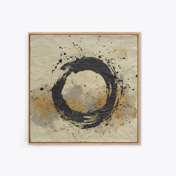 Japanese Brush Mark Circle Framed Canvas Print, Calligraphy Art, Print, Living Room Decor, Fine Art, Script, Custom Art, CAL-1x1-28