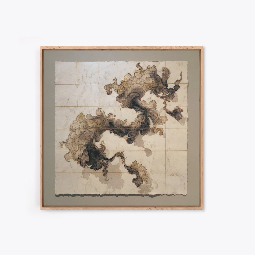 Ink Wash Dragon Curve Framed Canvas Print, Calligraphy Art, Statement Artwork, Living Room Decor, Fine Art, Script, Wall Decor, CAL-1x1-33