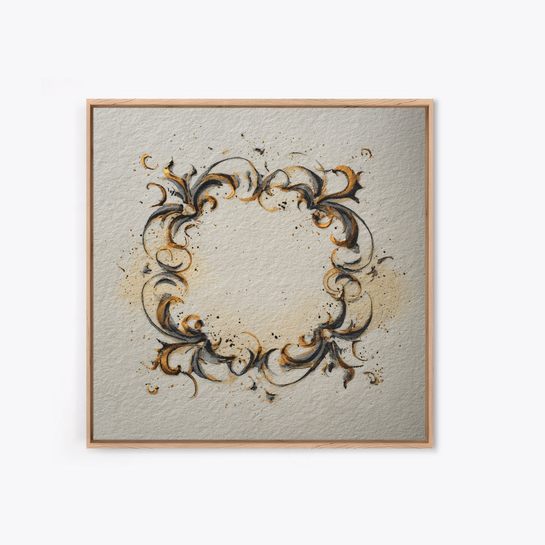 Ornamental Frame of Flourished Pen Curves Framed Canvas Print, Calligraphy Art, Minimalist Wall Art, Living Room Decor, Script, CAL-1x1-42