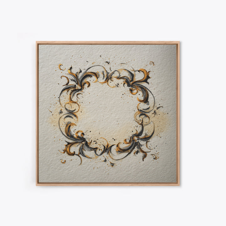 Ornamental Frame of Flourished Pen Curves Framed Canvas Print, Calligraphy Art, Minimalist Wall Art, Living Room Decor, Script, CAL-1x1-42