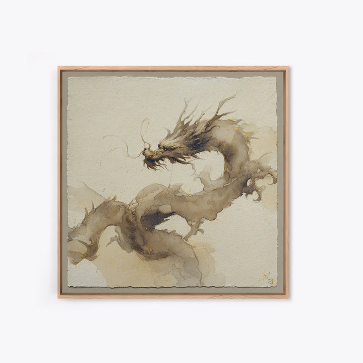 Ink Wash Dragon Curve Framed Canvas Print, Calligraphy Art, Statement Artwork, Living Room Decor, Fine Art, Script, Wall Decor, CAL-1x1-57
