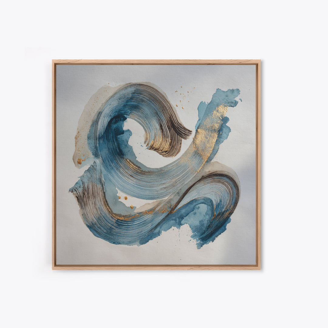 Modern Calligraphy Wave Framed Canvas Print, Calligraphy Art, Japanese Decor, Living Room Decor, Fine Art, Script, Art Print, CAL-1x1-58