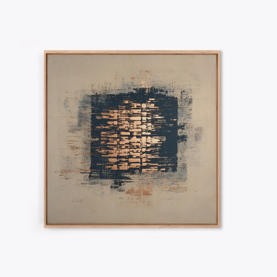 Layered Copper Ink Strokes on Dark Navy Framed Canvas Print, Calligraphy Art, Custom Art, Living Room Decor, Fine Art, Script, CAL-1x1-6