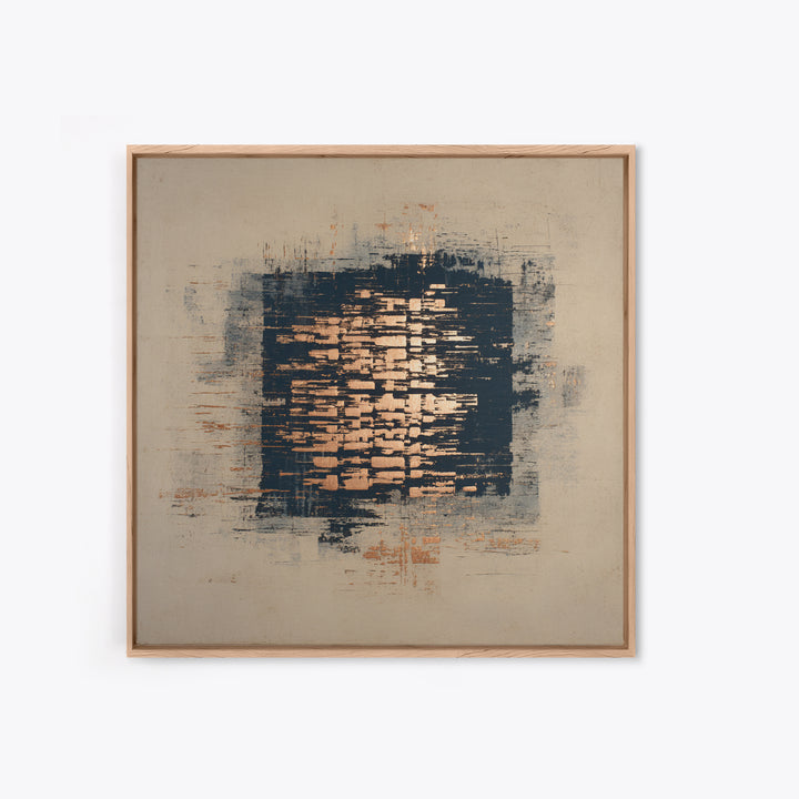 Layered Copper Ink Strokes on Dark Navy Framed Canvas Print, Calligraphy Art, Custom Art, Living Room Decor, Fine Art, Script, CAL-1x1-6