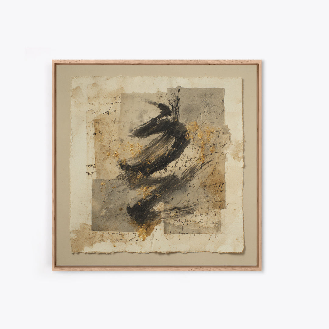 Abstract Prayer Flag of Brush Marks Framed Canvas Print, Calligraphy Art, Japanese Decor, Living Room Decor, Fine Art, Script, CAL-1x1-71