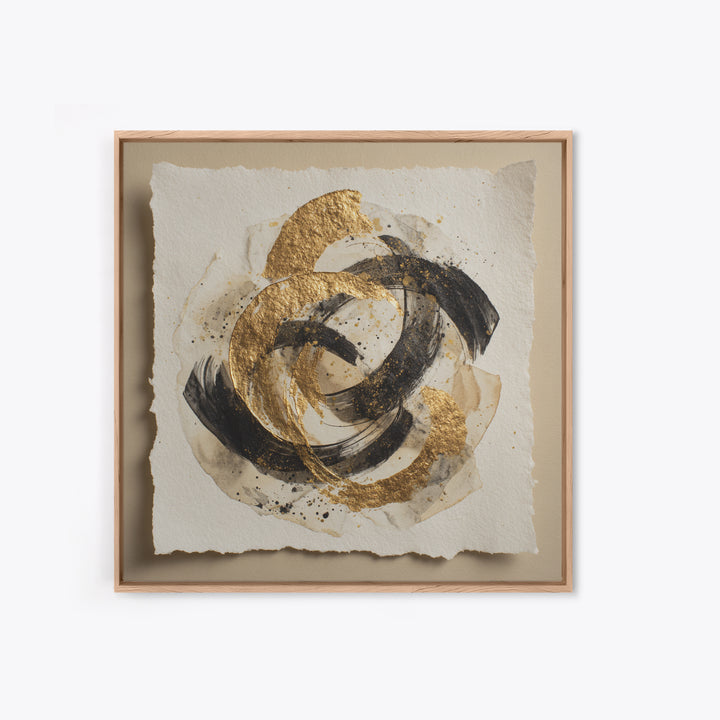 Abstract Gold Calligraphic Strokes on Ivory Paper Canvas Print, Calligraphy Art, Spiritual Wall Art, Living Room Decor, Script, CAL-1x1-74