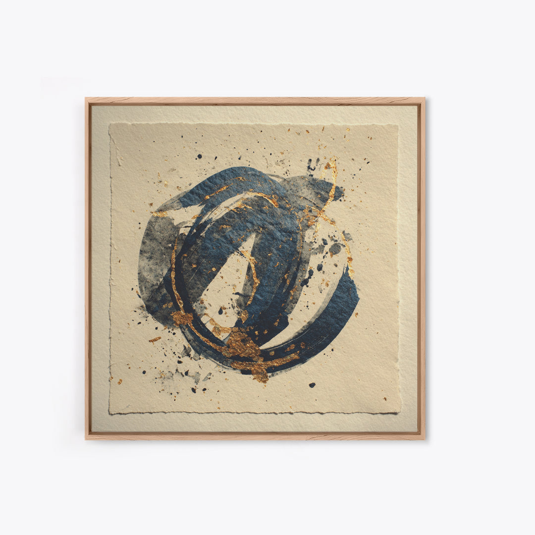 Layered Copper Ink Strokes on Dark Navy Framed Canvas Print, Calligraphy Art, Gallery Decor, Living Room Decor, Script, CAL-1x1-78