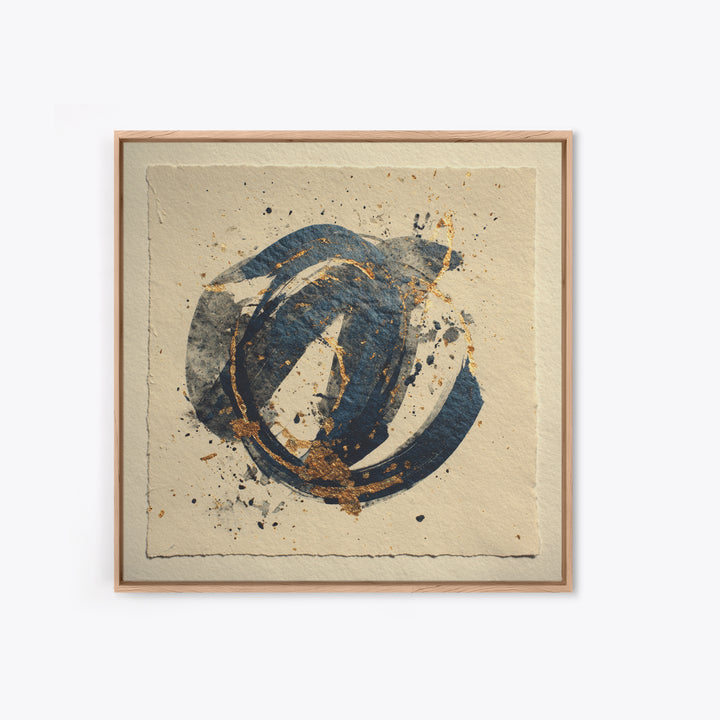 Layered Copper Ink Strokes on Dark Navy Framed Canvas Print, Calligraphy Art, Gallery Decor, Living Room Decor, Script, CAL-1x1-78
