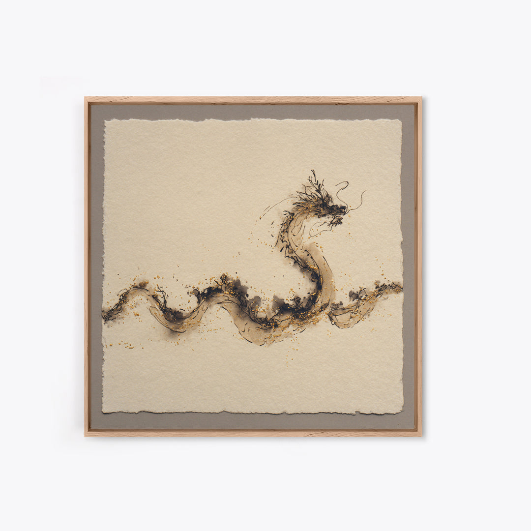 Ink Wash Dragon Curve Canvas Print, Calligraphy Art, Textured Painting, Living Room Decor, Fine Art, Script, Printable Wall Art, CAL-1x1-81