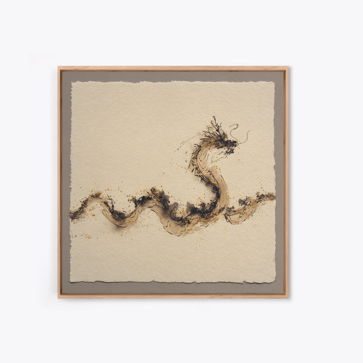 Ink Wash Dragon Curve Canvas Print, Calligraphy Art, Textured Painting, Living Room Decor, Fine Art, Script, Printable Wall Art, CAL-1x1-81