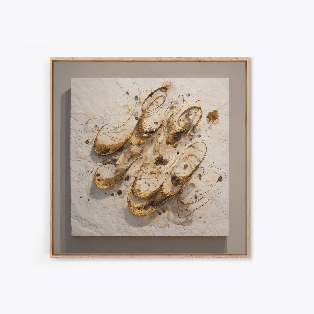 Gold Leaf Calligraphic Spiral on Plaster Surface Canvas Print, Calligraphy Art, Modern Decor, Living Room Decor, Oil Painting, CAL-1x1-86