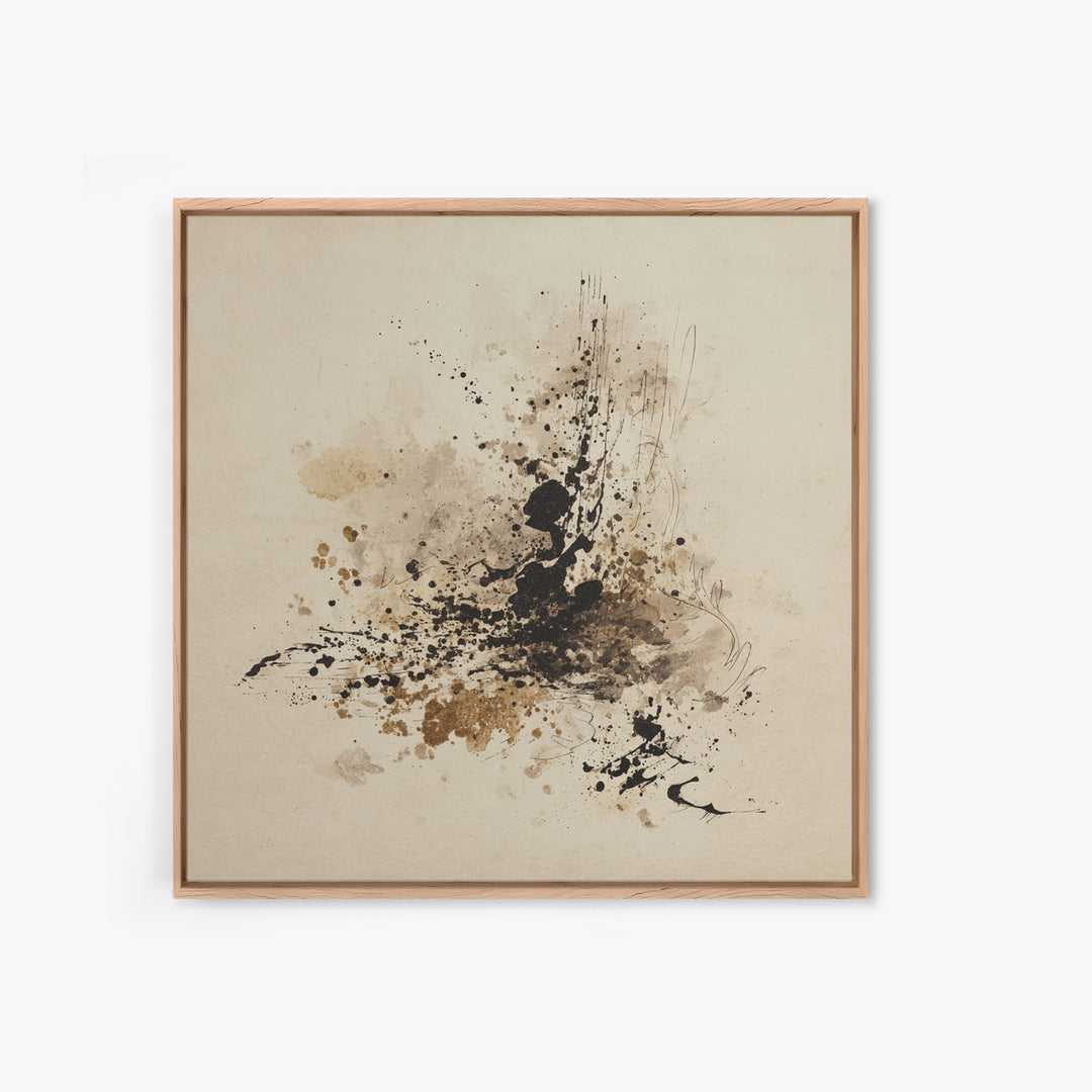 Ink Splatter and Long Brushstroke Composition Canvas Print, Calligraphy Art, Textured Painting, Living Room Decor, Script, CAL-1x1-88